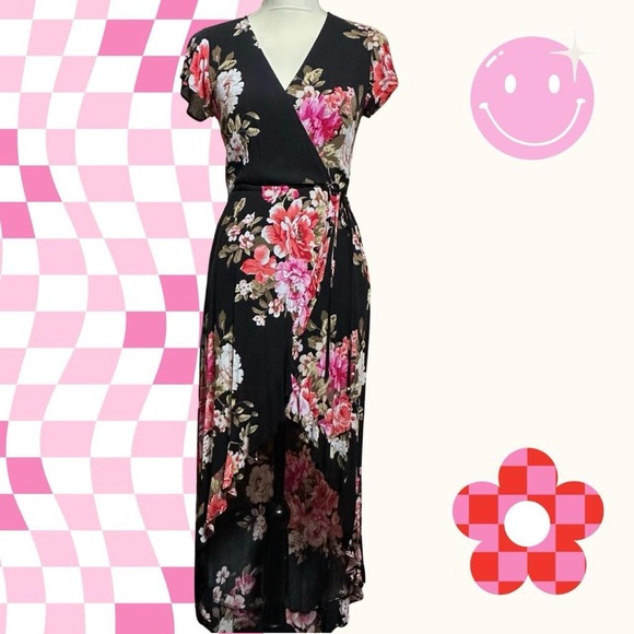 Altar'd State Dresses & Skirts - Altar'd State Black and Pink Floral High Low Dress, bohemian